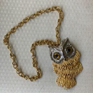 Vintage Gold and Silver tones Owl Pendant Necklace